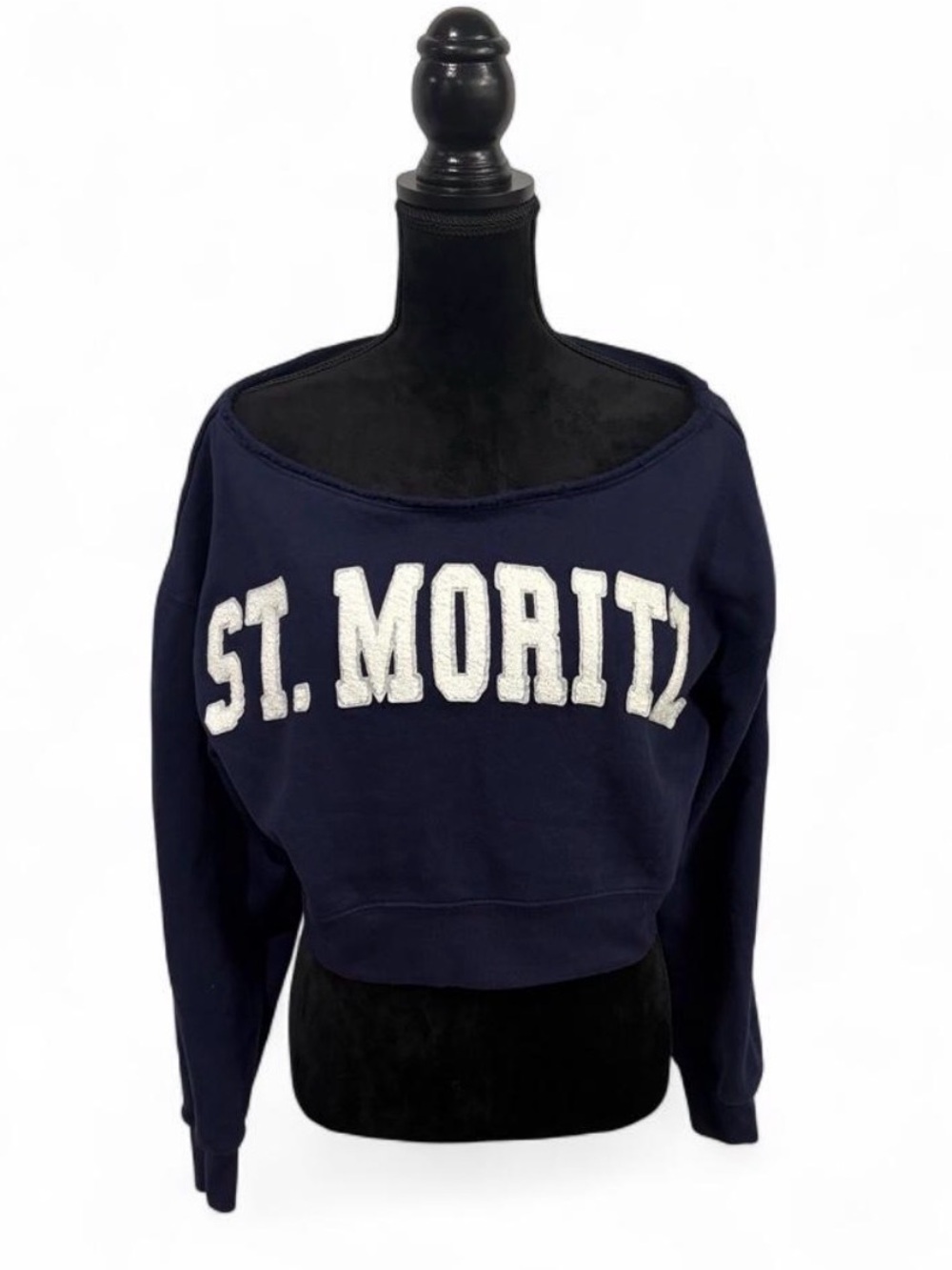 St. Moritz Navy Women's Cropped off the shoulder Sweatshirt size Small